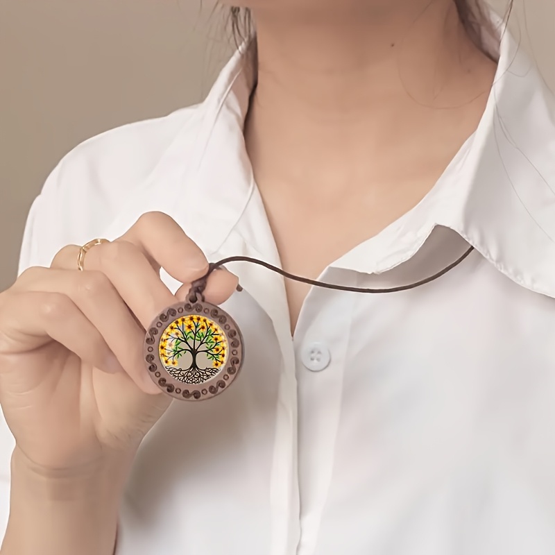 Sunflower Tree of Life Wooden Necklace, Retro Gift